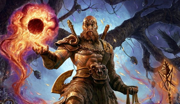 Diablo 4: A bearded warrior holds a ball of fire in one outstretched hand