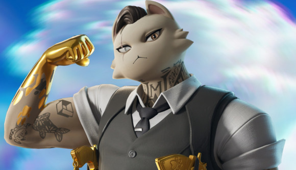 Fortnite NPCs: Meowdas shows off his muscles in Fortnite Chapter 5 Season 5.