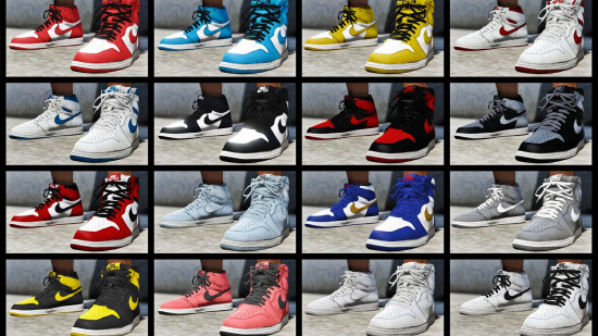 The vast array of Nikes, Air Jordans, and more available in the Ultimate Sneaker Pack, one of the best GTA 5 mods.
